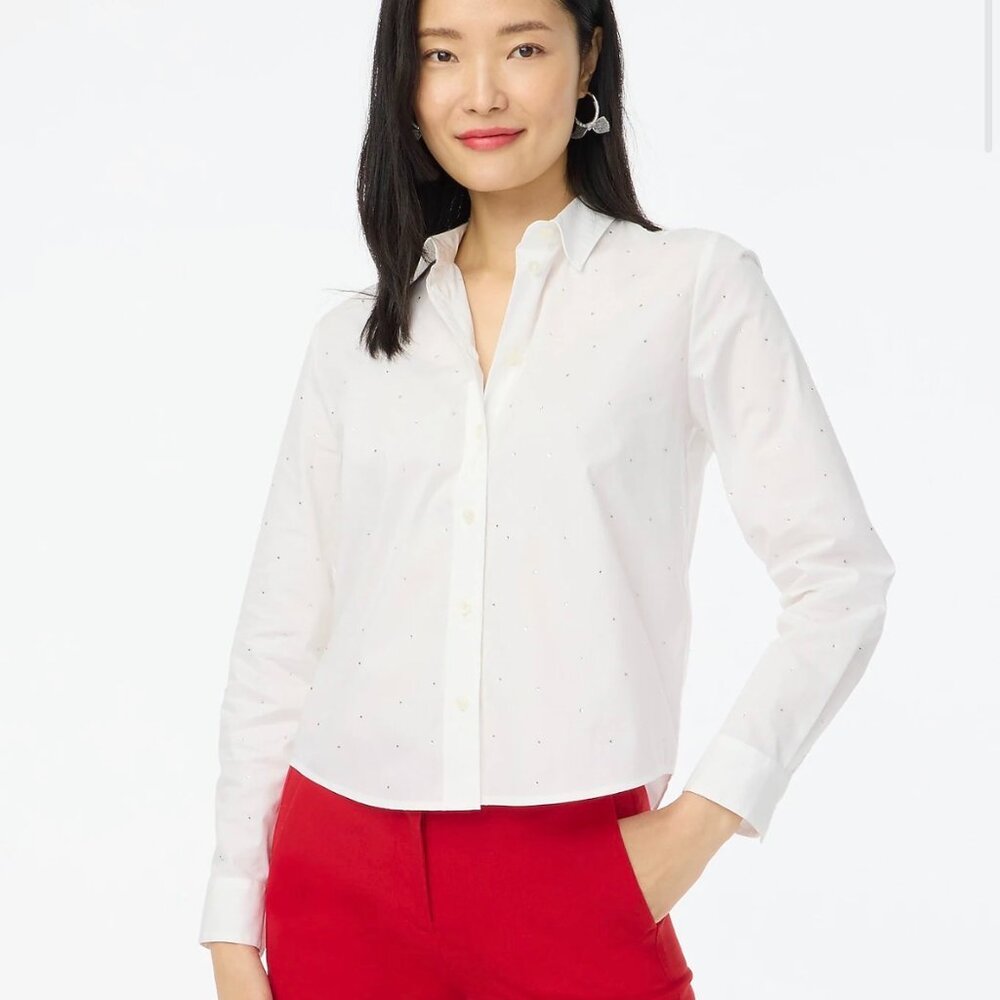NEW J. Crew Rhinestone Modern Button Down Shirt White Size Large